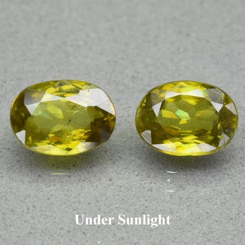 1.89ct ETW Yellowish Green Sphene Gemstones – Pair, Oval Cut