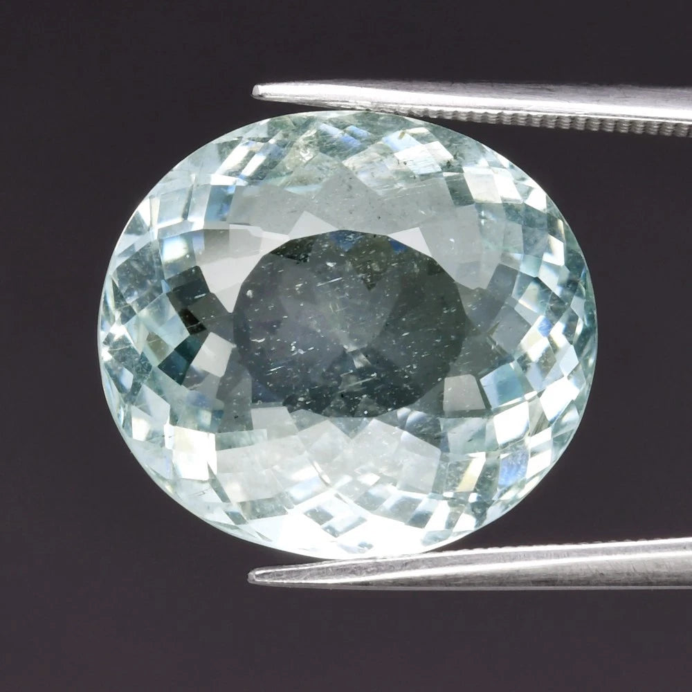 12.98ct ETW Earth-Mined Light Greenish Blue Aquamarine – Oval Cut, Unheated