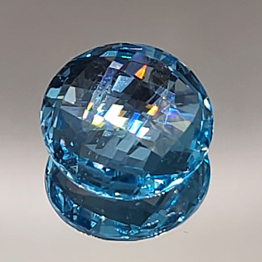 31.92ct ETW Natural Blue Topaz Gemstone - Round Double Sided Checker Cut