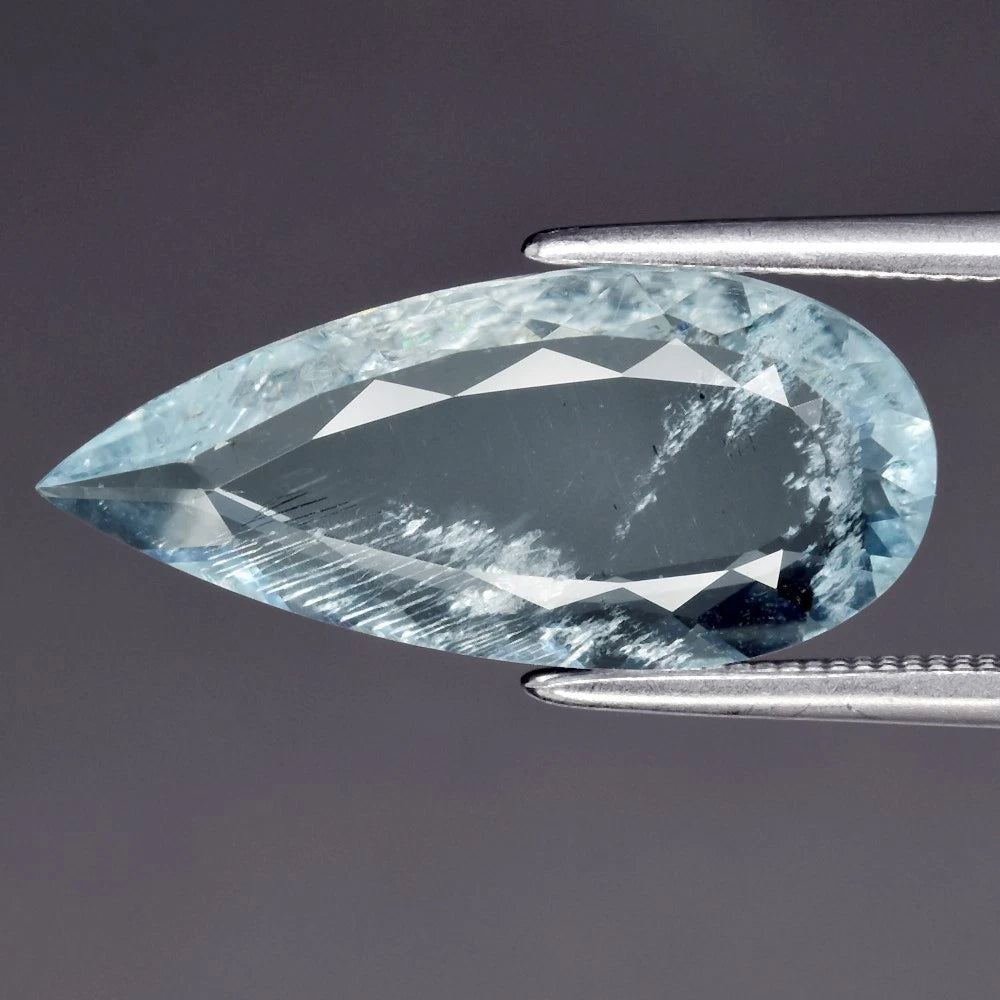 3.16ct ETW Natural Light Blue Aquamarine Gemstone – Pear Cut