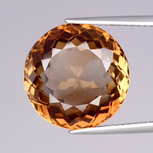 12.63ct ETW Earth-Mined Champagne Topaz – Round Cut, Large Stone