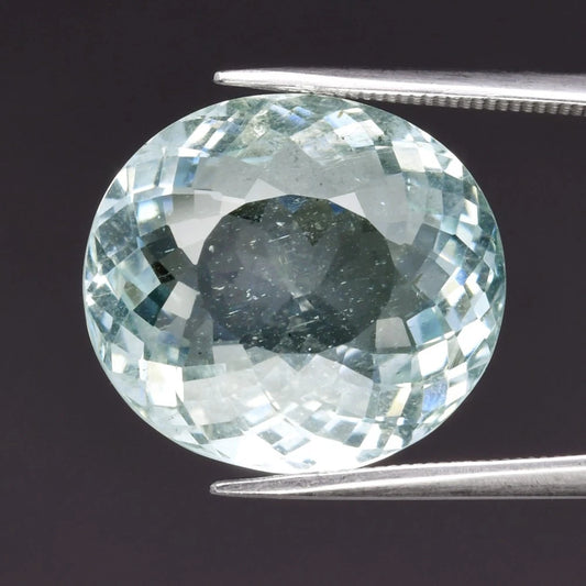 12.98ct ETW Earth-Mined Light Greenish Blue Aquamarine – Oval Cut, Unheated