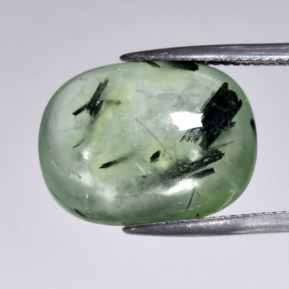 14.50ct ETW Prehnite Gemstone with Black Needles – Cushion Cut Cabochon