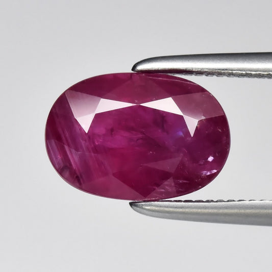 2.14ct ETW Earth-Mined Purplish Red Ruby – Oval Cut, Heated