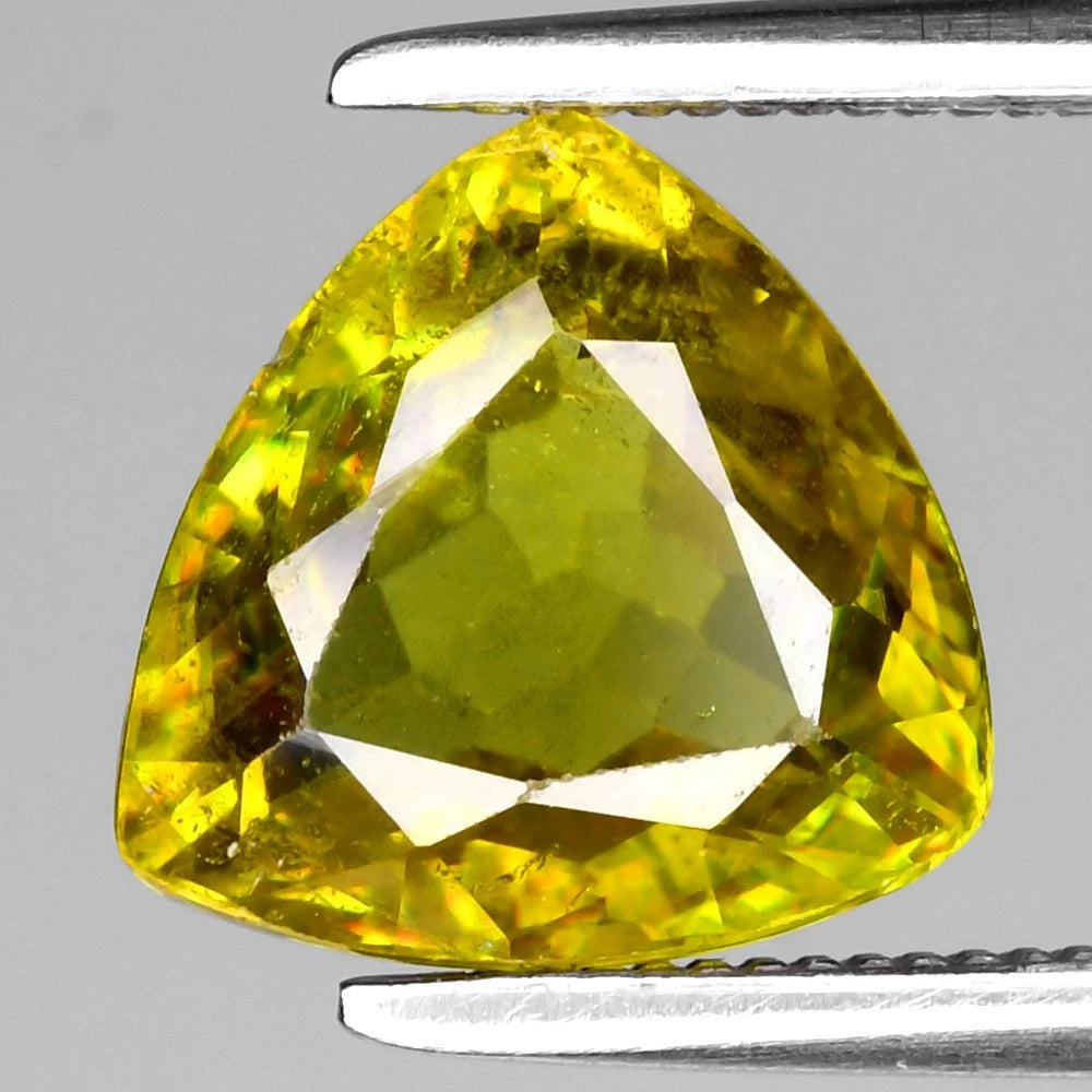 2.38ct ETW Yellowish Green Sphene Gemstone – Trillion Cut - DISCOUNTED