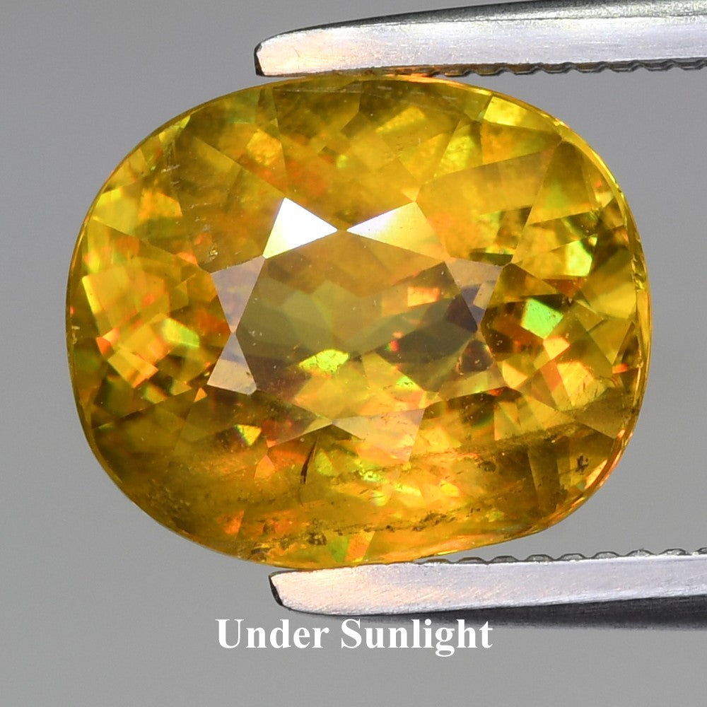 2.58ct ETW Greenish Yellow Sphene Gemstone – Cushion Cut