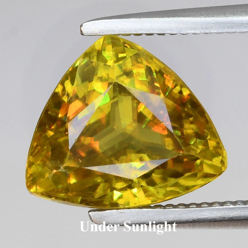 2.65ct ETW Yellowish Green Sphene Gemstone – Trillion Cut