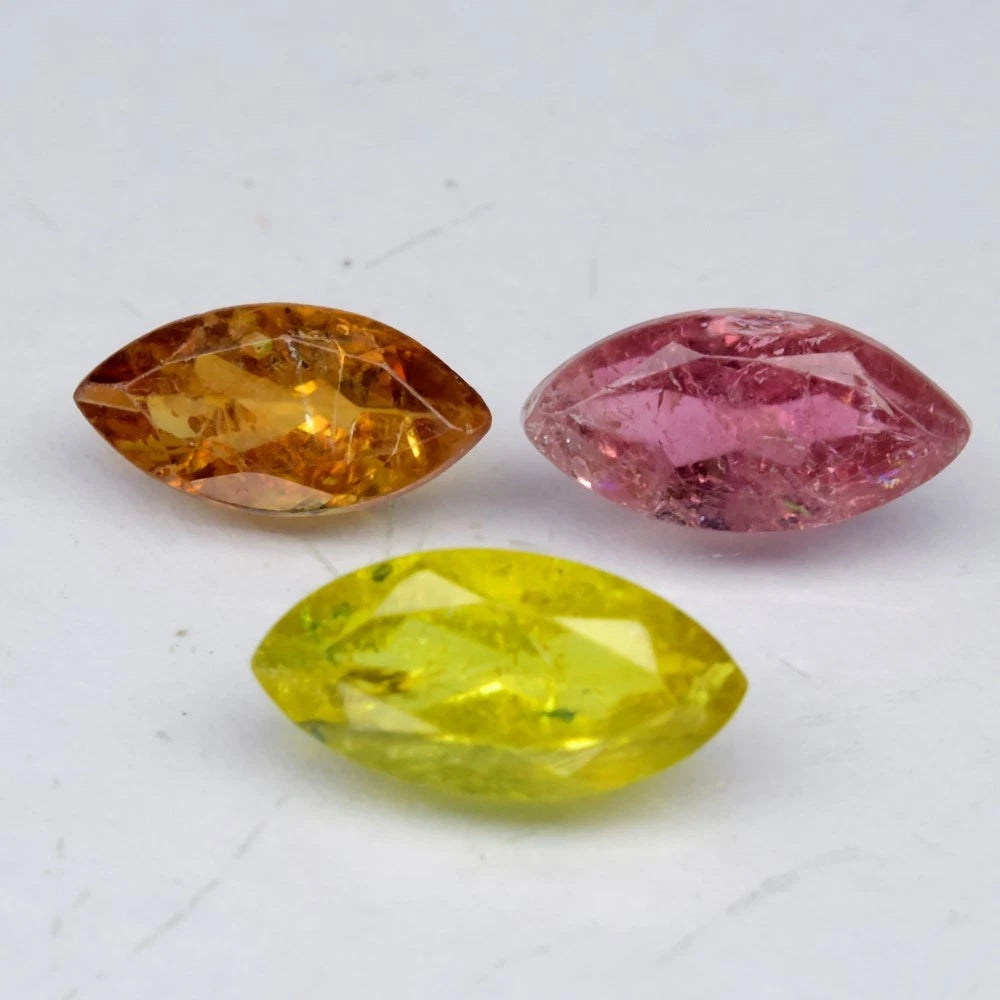 2.75ct ETW Fancy Color Tourmaline Gemstone Lot – Marquise Cut (3pcs)