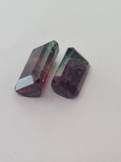 8.7ct ETW Pair of Natural Tri-Color Tourmaline - Emerald Cut