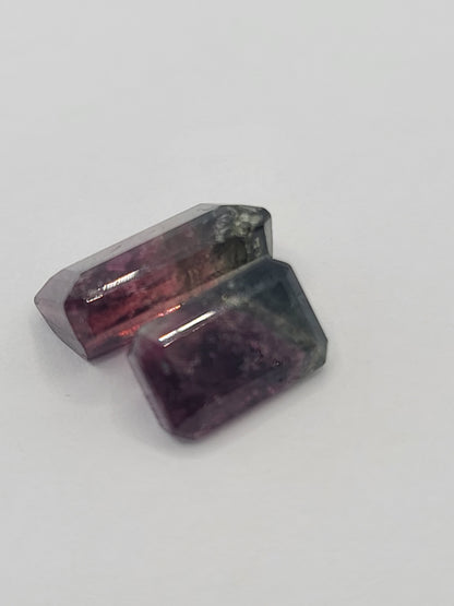 8.7ct ETW Pair of Natural Tri-Color Tourmaline - Emerald Cut