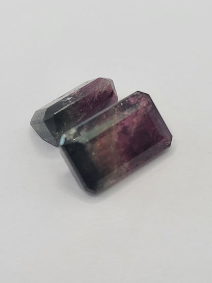 8.7ct ETW Pair of Natural Tri-Color Tourmaline - Emerald Cut