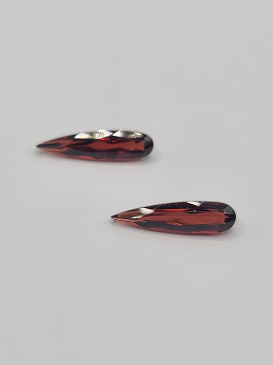 4.1ct ETW Pair of Red Garnet Gemstones - Elongated Pear Cut