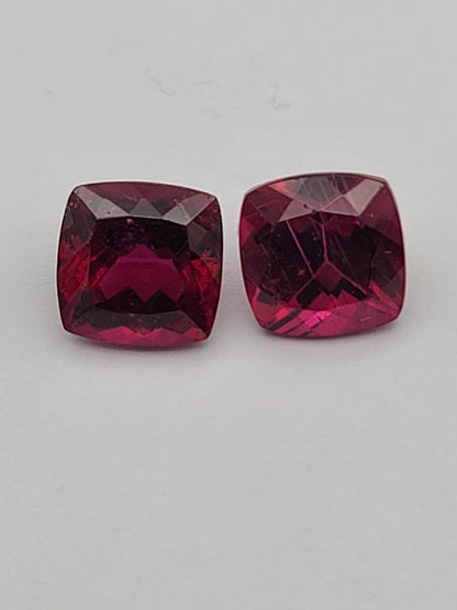 5.05ct ETW Pair of Rubellite Tourmaline Gemstones - Cushion Cut