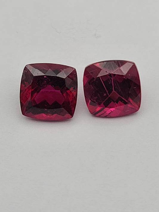 5.05ct ETW Pair of Rubellite Tourmaline Gemstones - Cushion Cut