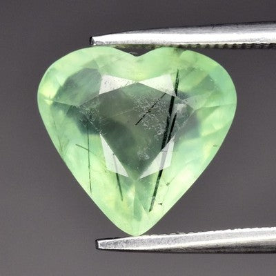 3.92ct ETW Earth-Mined Green Prehnite – Heart Cut, Black Needles