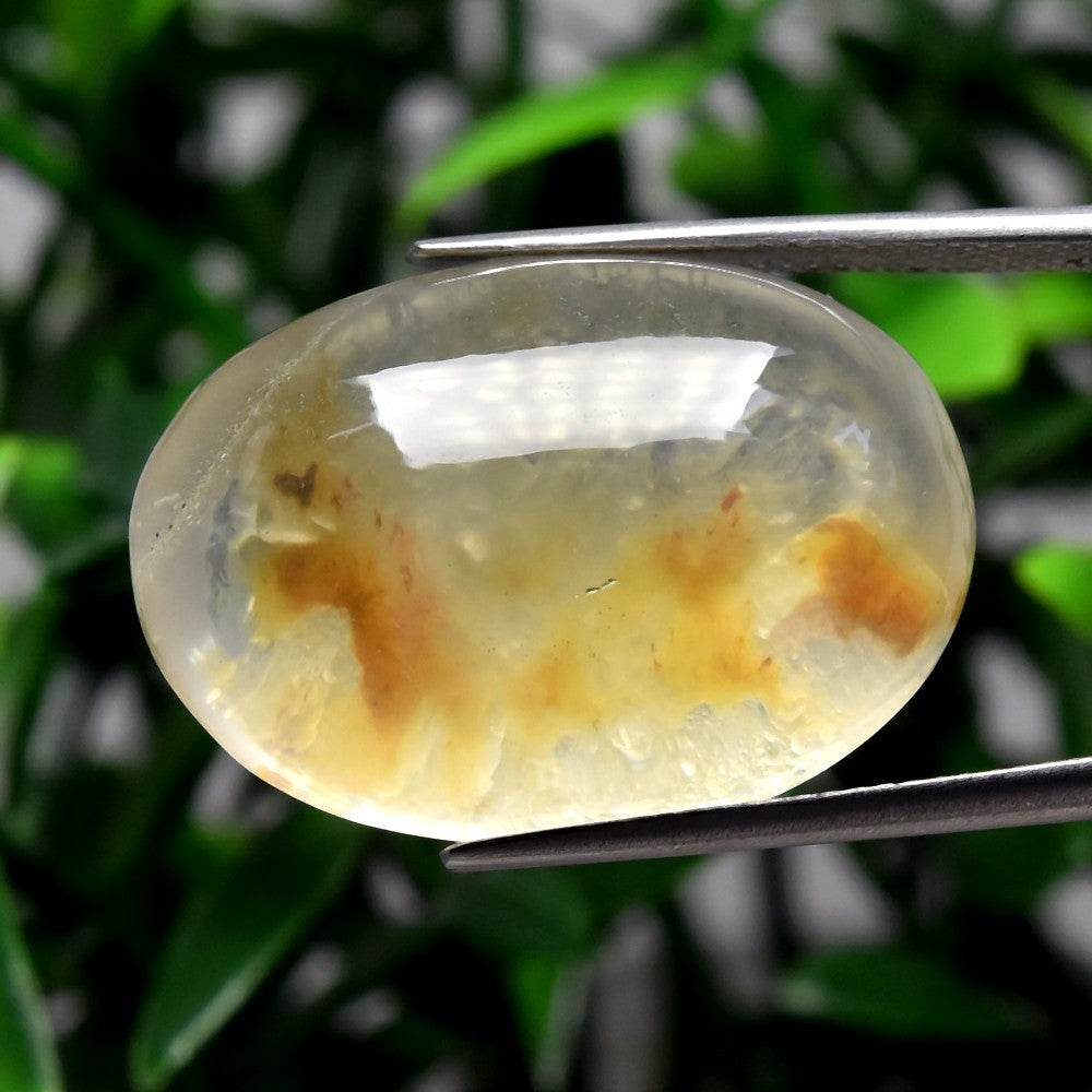 31.47ct ETW White Quartz Gemstone with Inclusions – Oval Cut Cabochon