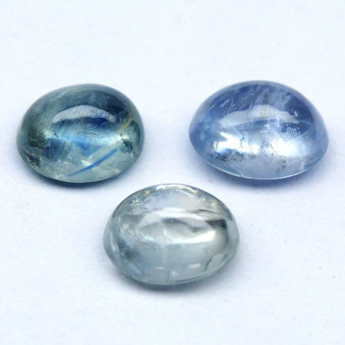 3pcs Lot 2.51 ct ETW Light Green Blue Sapphire – Oval Cut Cabochons