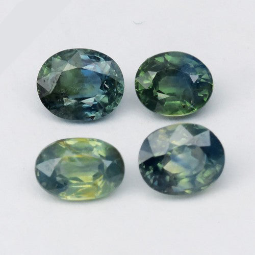 4pc 1.89ct ETW Earth-Mined Green Blue Sapphire Lot – Oval Cut, Unheated
