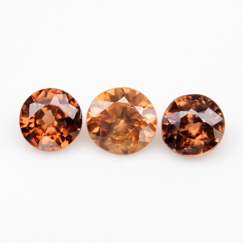 3pcs Lot 1.60ct Round Natural Champagne Orange Zircon - Unheated, Africa Gems