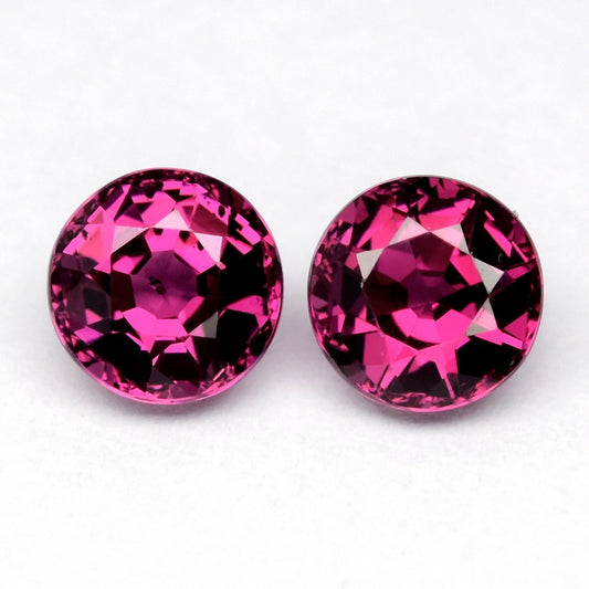 Pair 2p2.43ct VS Round Natural Pinkish Purple Rhodolite Garnet - Mozambique