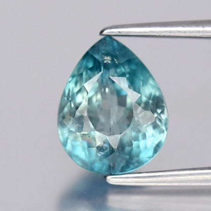 3.12ct ETW Earth-Mined Greenish Blue Zircon – Pear Cut