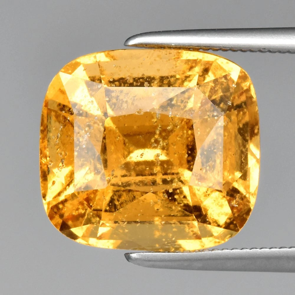 7.27ct ETW Earth-Mined Yellow Grossular Garnet – Cushion Cut, Unheated