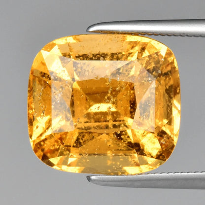 7.27ct ETW Earth-Mined Yellow Grossular Garnet – Cushion Cut, Unheated