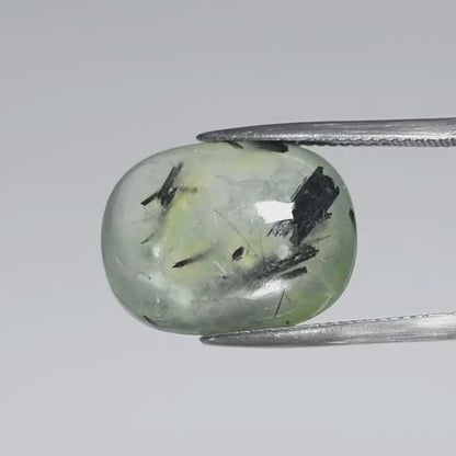 14.50ct ETW Prehnite Gemstone with Black Needles – Cushion Cut Cabochon
