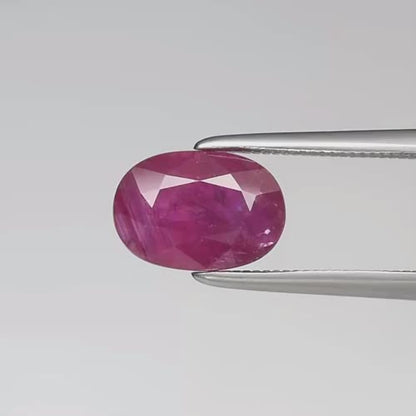 2.14ct ETW Earth-Mined Purplish Red Ruby – Oval Cut, Heated