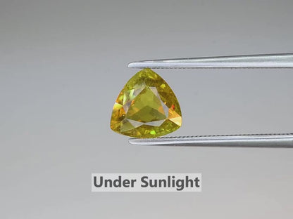 2.38ct ETW Yellowish Green Sphene Gemstone – Trillion Cut - DISCOUNTED