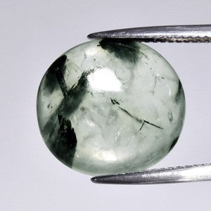 9.70ct Oval Cabochon Natural Green Prehnite with Black Needles - Africa Gem